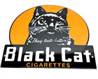 Vintage Black Cat Cigarettes - Porcelain Sign Heavy Steel - Tobacciana