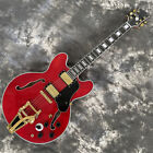 Cherry Red Electric Guitar Es-335 Semi-hollow Body H-h Pickup Big Vibrato Bridge