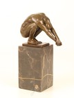 Bronze Sculpture Swimmer Moderne On Black Marble After Milo