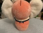 Vintage Pink Elephant Flocked Coin Bank With Poka Dots Ears  With Plug In Bottom
