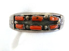 1970s Vintage Unsigned Navajo  Red Coral Cuff Bracelet 925 Sterling Silver