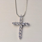 925 Sterling Silver Box Chain Cubic Zirconia Cross Pendant Necklace 16 -24 