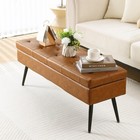 Storage Ottoman Bench  43 5  Faux Leather Tufted Entryway Bench  Long Ottoman   