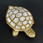 Vintage Brass Mother Of Pearl Turtle Tortoise Shaped Jewelry Hinged Trinket Box