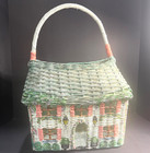 Vtg Hand Painted Wicker House Shape Timmy Woods 18   x12   x9    Storage easter Basket