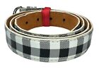 Black   White Checkered Genuine Leather Belt Retro Plaid Design Metal Buckle