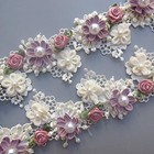  1 Yard Elegant Vintage Style Apricot Polyester Lace Flower Pearl Beads Ribbon 