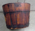 Antique Primitive 9 1 2   Wooden Pail Barrel Bucket W metal Rings  read 