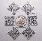  1296 Antiqued  925 Sterling Silver Plated Filigree Square Connector - 6 Pcs