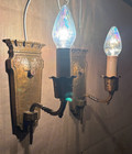 Vtg Spanish Sconce Pair Hammered Spain Revival Cast Brass Light Fixture Usa  o80