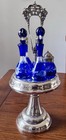 Antique Empire Silver Plate Castor Blue Cobalt Bottles Original Cobalt Stoppers