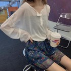 Women Sheer Shirts Tops Blouse T-shirts Casual Long Sleeve Button Retro