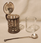 Antique Silver Soldered Pick Barth Mustard Pot With Glass Liner   Spoon 156 G