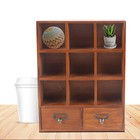 Wooden Display Shelves With 2 Drawers  Vintage Cabinet Organizer 9 Compartment
