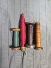 Lot Of 4 Different Vtg  Antique Wooden Textile Spool Spindle Bobbins Thread Spin