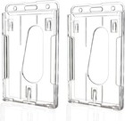 2 Pack Hard Plastic Id Badge Holder Clear Vertical Holds 2 Cards Heavy Duty  New