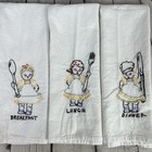 Vintage Cotton Flour Sack Embroidered Tea Towels Set Of 3 W three Meal Themes