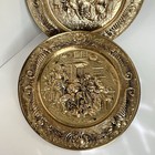 2 English Pub Scene Hammered Copper Shield Plate Wall Art Decor 14in England Vtg