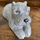 Schnauzer Dog Puppy Figurine Statue Laying Down Blue White Floral