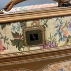 Vtg 80 s Leisure Luggage Suitcase - Floral Tapestry W tan Leather Trim 21 5 