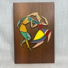 Mid Century Enamel On Brass Wood Dancers Plaques Dayagi Israel Style Vintage
