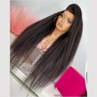 250  Dense 36-40  Yaki Black 13x4 Braz Remy Hh Kinky Straight Lace Front