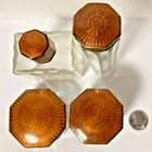 Vintage Guilloche Brass Glass 4 Pc Vanity Set
