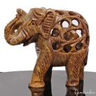 1370 Cts Hand Crafted Soapstone Filigree Trunk Up Elephant Home Decor Sculpture