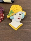 Vintage Antique Celluloid Brooch Lot Of 3 Art Deco Dogs W chain Flapper Woman