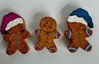 3 Pc Gingerbread Wood Crafted   Painted Artist Signed Christmas Figurines
