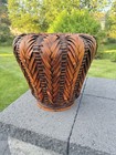 Vtg Japanese Ikebana Bamboo Basket Hand Woven Footed Flower Vase planter  12 