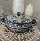 Temp-tations Old World Covered Casserole Dish W  Wrought Iron Serving Stand 9oz 
