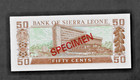 Sierra Leone   1  bank Note  50 Cents  Nd 1979-84   P 4 S Specimen  Crisp Unc