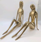 Vtg Solid Brass Female Statues Bookends Hollywood Regency Art Deco Figures