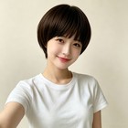 Women Cute Short Straight Mushroom Cut Bob Wig Blunt Bangs Synthetic Wig Daily 