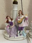 Vintage Antique German Porcelain Pair Of Lamps W  Courting Couple