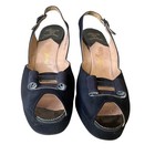 Vintage 1940s Palter De Liso Black Suede Platform Peep-toe Slingback Heels 7 Aa