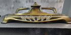 Brass Inkwell Art Nouveau Leaf Motif W Glass Insert   Vintage Desk Decor Damaged