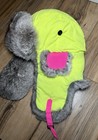 Vtg 80s 90s Mad Bomber Neon Green Hot Pink Aviator Rabbit Fur Trapper Hat Large