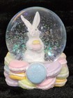 White Easter Bunny W Pastel Glitter Macarons Confetti Snow Globe Pink Purple 5 
