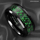 Atop 8 6mm Men Black Green Tungsten Ring Wedding Band Celtic Dragon Carbon Fiber