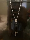 Sterling Silver Rosary Necklace 29-inch With Jesus Piece Crucifix