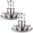 Odoland Stainless Steel Camping Mess Kit - 2 Person Set For Outdoor Cooking