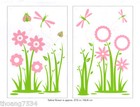 Pink Daisy Flower Dragonfly Ladybug Girl Wall Decal Applique Art Sticker Mural