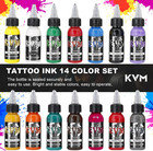 Kvm Tattoo Ink Set 14 Pcs Colors 1oz  30ml  Tattoo Supply Indoor Tattoo Studio R