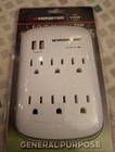 Monster 6 Outlet Wall Tap Surge Protector 1200j W  Dual Usb  White