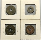 Lot Of 4 China Qing Dynasty 1 Cash Coins