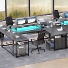 79 Inch U Shaped Desk With Power Outlets   Led Lights Reversible Computer Desk