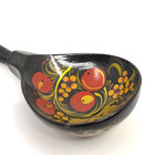 Vintage Russian Khokhloma Hand Painted Wooden Folk Art Spoon Red Gold Black