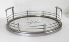 Vintage Mid-century Modern Chromed Metal Decorative Serving Tray Glass Bottom